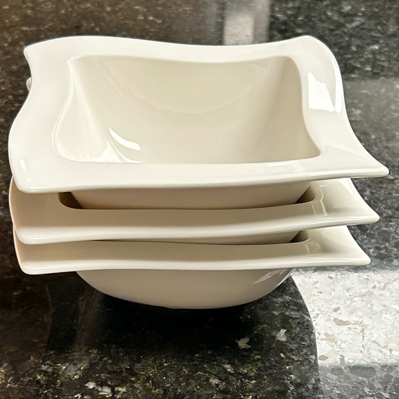 Villeroy & Boch White Sculpted Square Bowls Set of 3 Modern Porcelain - Picture 2 of 8